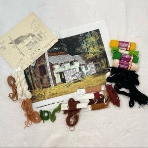 Vintage Dimension needlework kit Sunlit Barnyard crewel wool fibers rustic art  